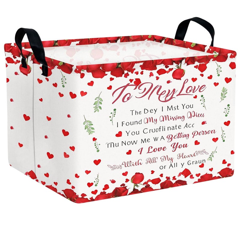 SETAMA Cute Large Valentine's Day Gift Basket Empty Heart Decor Storage Bin for Kid Baby Room Décor (Rose Petals Love) - Image 1